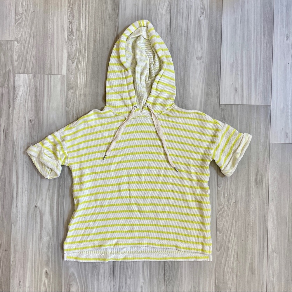 Lou & Grey Short Sleeve Hoodie Terrycloth Waffle Knit Neon Striped Size XS